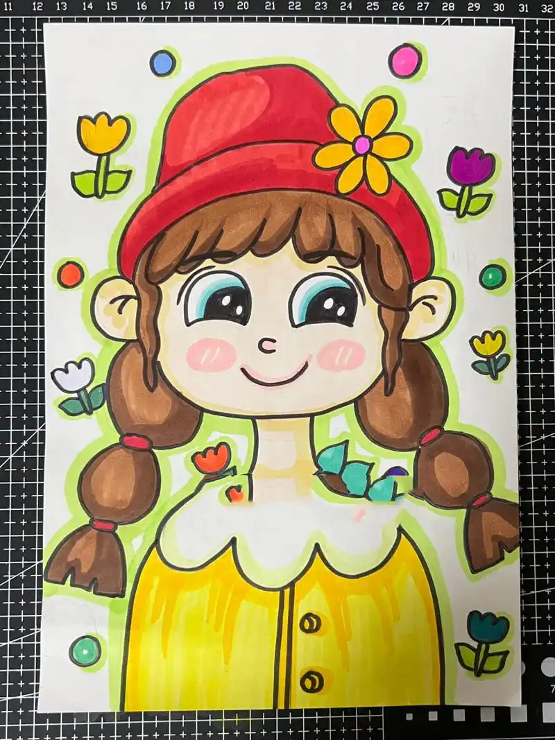 挑战100幅儿童画——第57幅【女孩自画像】
