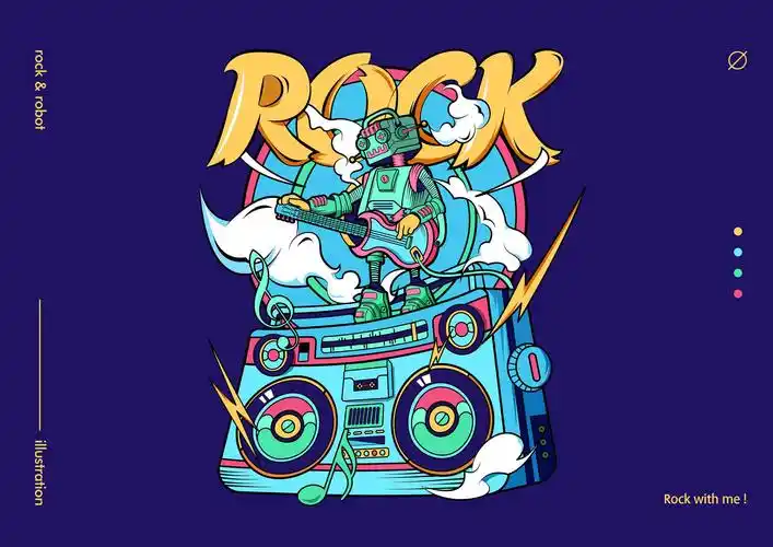rock with me! 矢量潮流插画 robot&rock