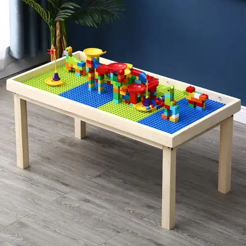 一折积木桌实木_益智实木积木桌多功能沙盘桌玩具桌儿童拼装积木学习