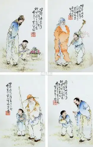 0761 民国 王琦人物瓷板四枚