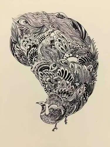 手绘黑白装饰画