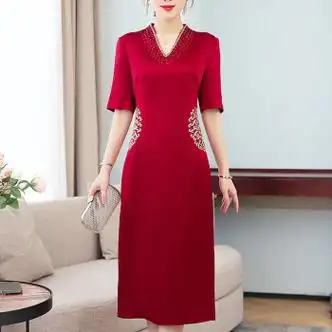 布力潘婚礼妈妈装高档礼服五一结婚婚宴刺绣连衣裙夏季年轻款喜婆婆