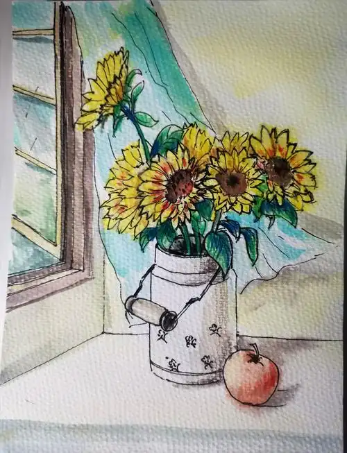 钢笔淡彩景物写生