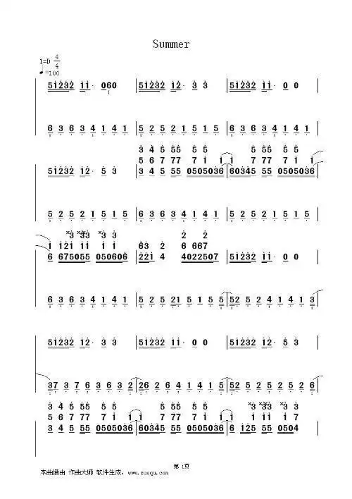 请问谁有 久石让 summer的双手简谱?数字的,不是钢琴,吉他谱