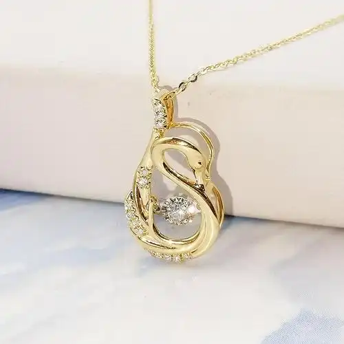 新设计舞动天鹅造型天然钻石18k纯金吊坠项链时尚女饰品 - buy 18k