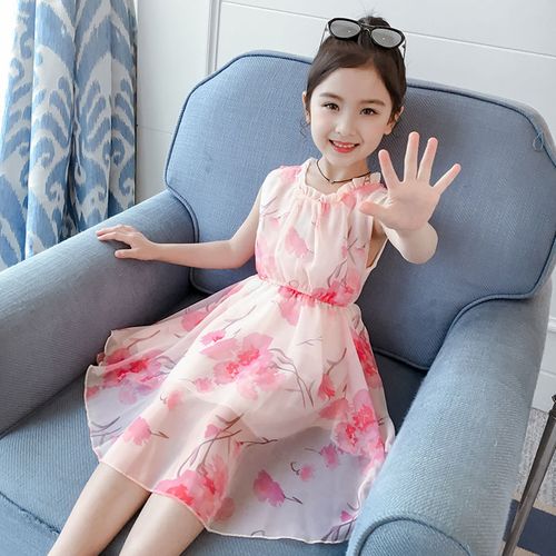 夏季2019女童夏装雪纺连衣裙子小女孩3-5-7岁9大花裙子儿童公主裙