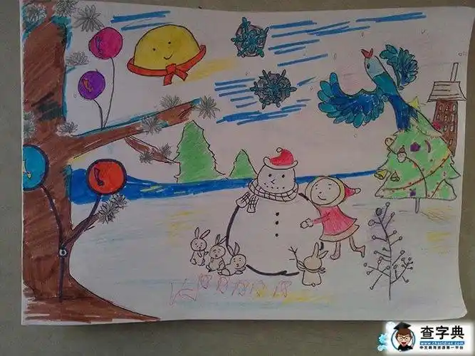 冬天景色图片儿童画-我来堆雪人