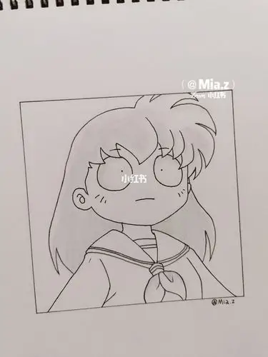 96【犬夜叉】戈薇·黑白手绘简笔画_手绘_简笔画_动漫_薯条_针管笔