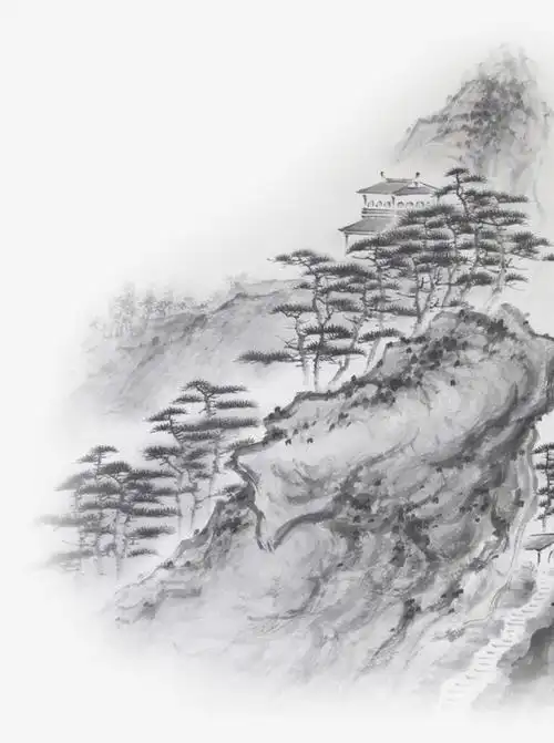 水墨画山水效果元素免抠素材