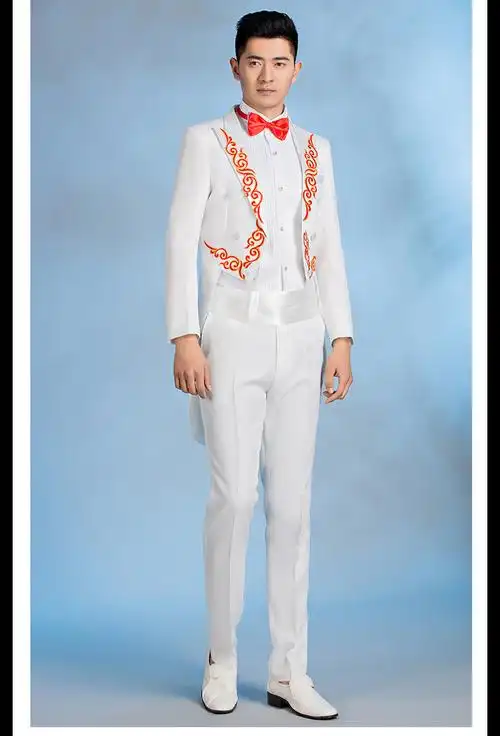 定制男士合唱团演出服 歌手主持人舞台绣花演出西装礼服套装批发