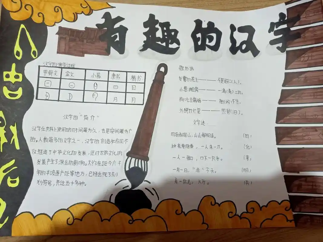 小学生作业 #每天学习一点点 五年级有趣的汉字手抄报 - 抖音