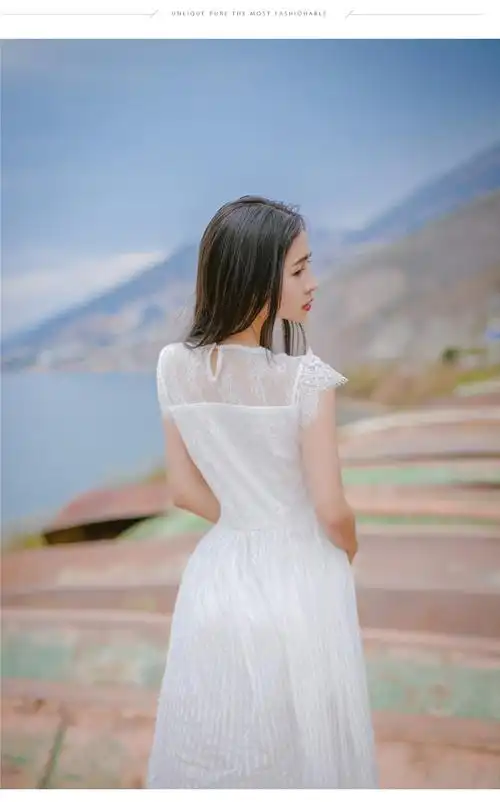 宫廷复古森女花朵蕾丝网纱收腰修身连衣裙飘逸仙女大摆度假长裙夏