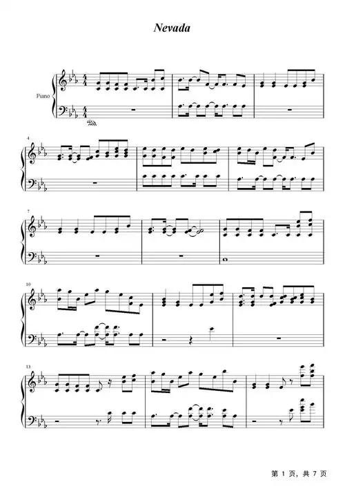 nevada钢琴谱_vicetone_降e调_流行钢琴谱五线谱独奏谱_钢琴谱|钢琴