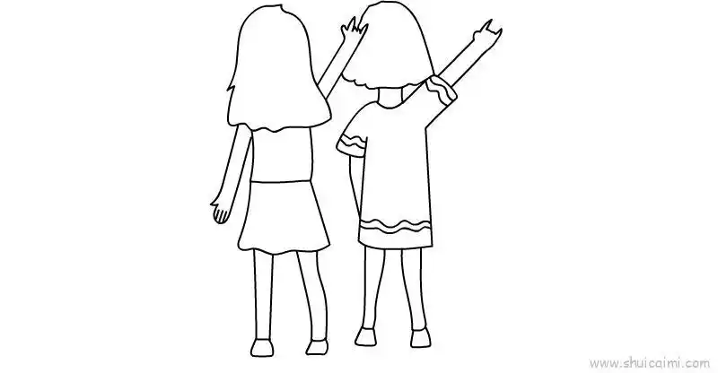 闺蜜二人背影儿童画怎么画 闺蜜二人背影简笔画简单