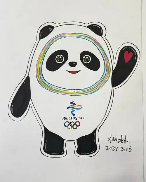 画个简笔冰墩墩#冰墩墩绘画工具:秀丽笔,马克笔,高光笔勾线笔画形