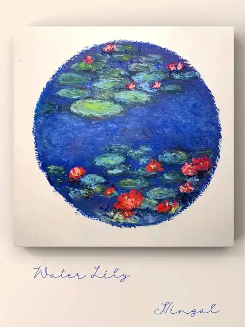 莫奈蓝色睡莲油画棒临摹