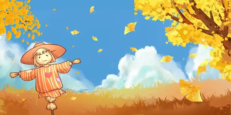 卡通农民丰收节宣传展板秋天插画唯美秋天秋至田野天空原创插画海报