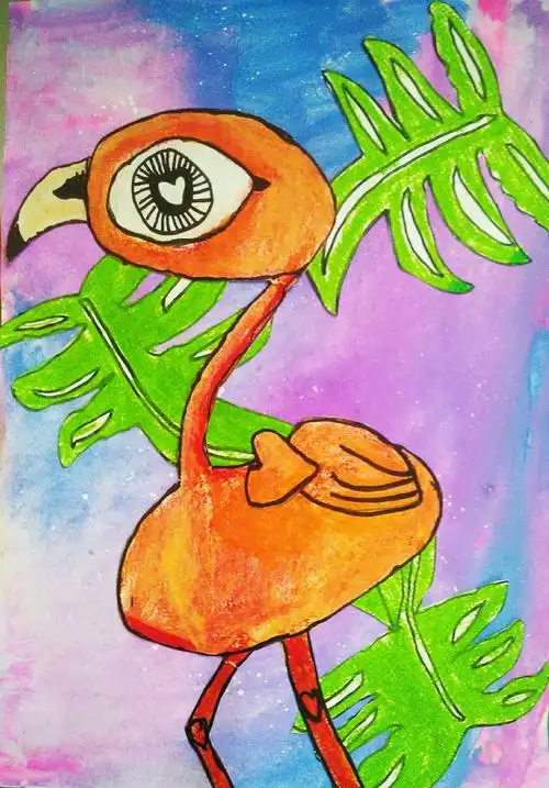 线条表现上不错,有一定的绘画能力,上课很认真能画出一幅幅漂亮的作品