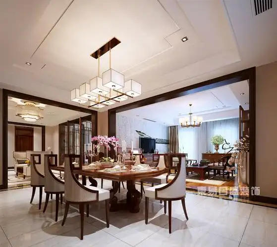 银湖翡翠中式美式混搭风格装修效果图