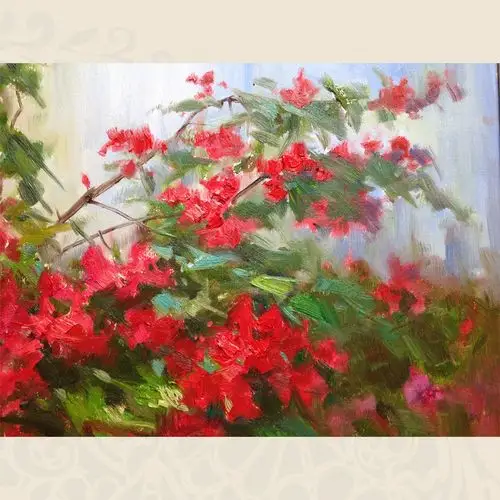 薛金拥 《三角梅之二》布面 风景油画