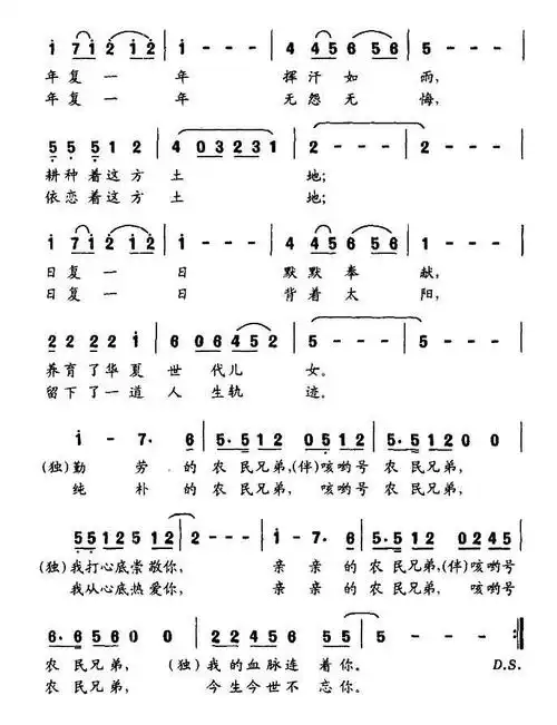 农民兄弟 歌谱 简谱
