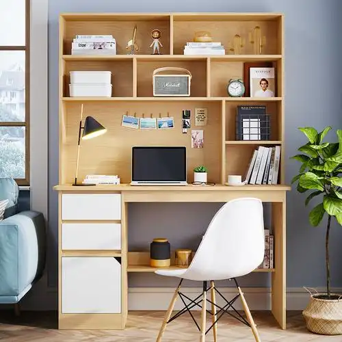 书桌书架一体组合简约电脑桌台式办公家用卧室电脑桌