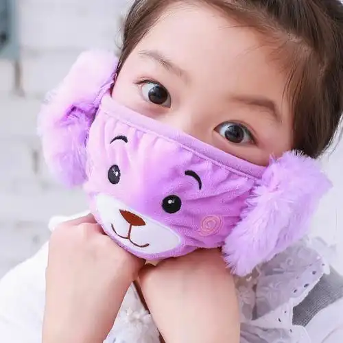 韩版卡通可爱男女儿童护耳口罩纯棉透气秋冬季防保暖防雾霾面罩