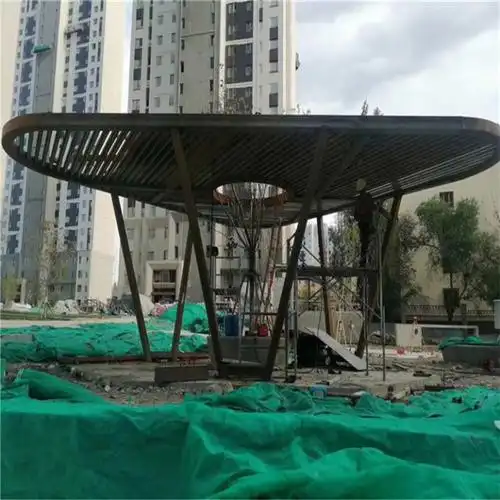 不锈钢仿木艺术性廊架设计 小区景观亭 钢结构凉亭制作