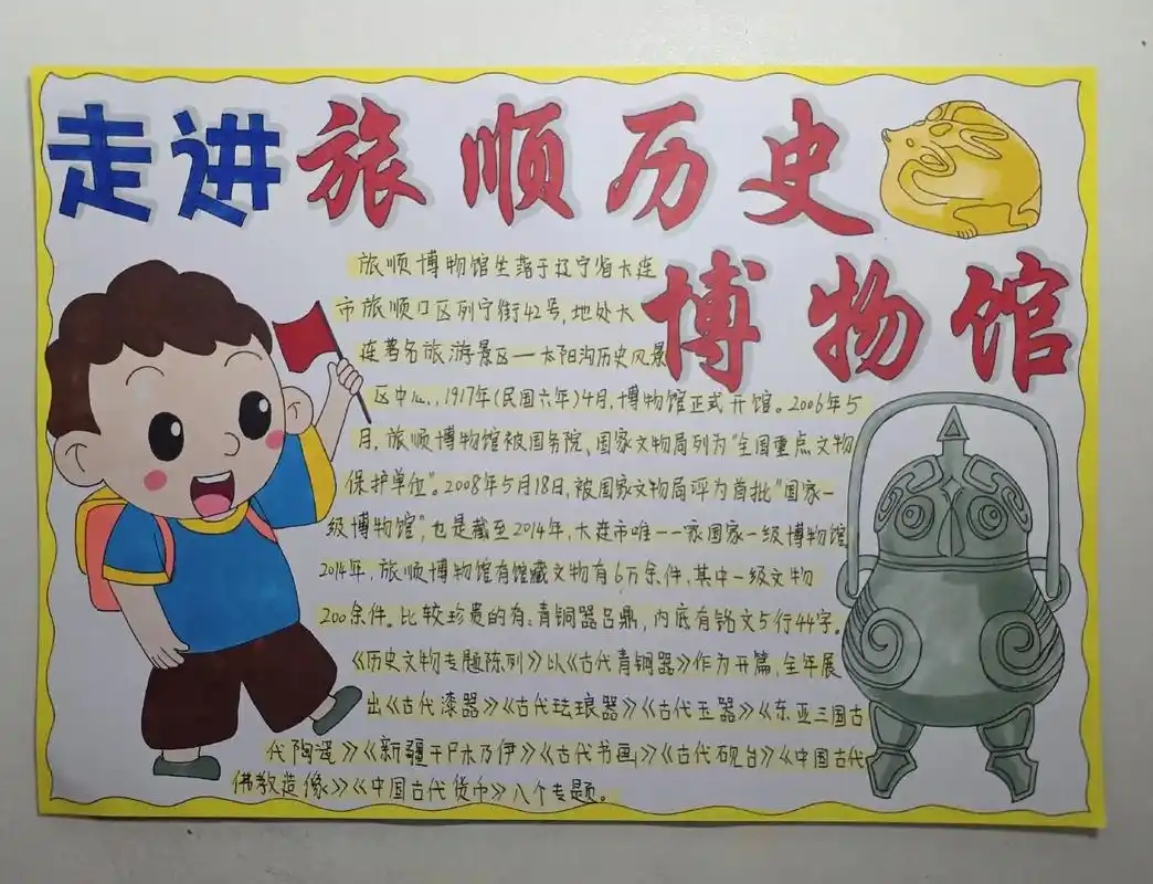 手绘原创手抄报走进辽宁省大连市旅顺历史博物馆#历史手抄报  - 抖音