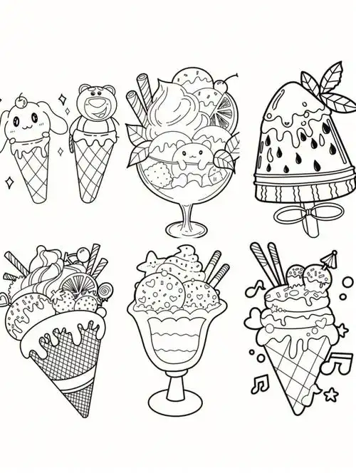 夏天素材各种冰激凌可打印涂色