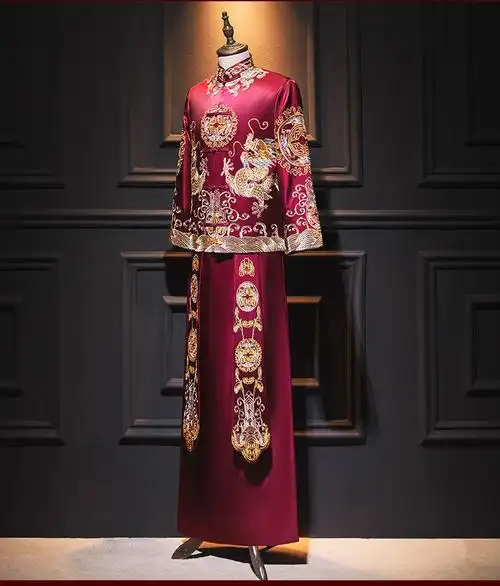 秀禾服禄禄仔秀禾服新款大码男新郎中式礼服结婚马褂婚服秀禾龙凤褂夏