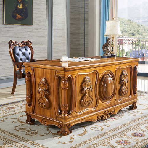 雅尔菲实木书房书桌奢华乌金书台木别墅大户型书房家具套装组合 进口