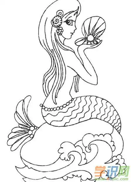 素描美人鱼的简笔画大图