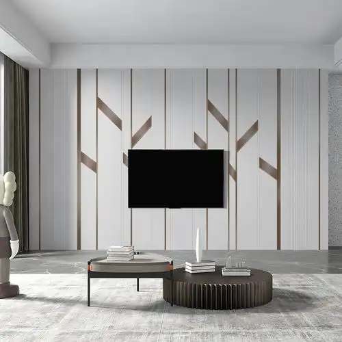 电视背景墙壁纸墙布2021新款装饰客厅简约轻奢风线条格栅影视壁画