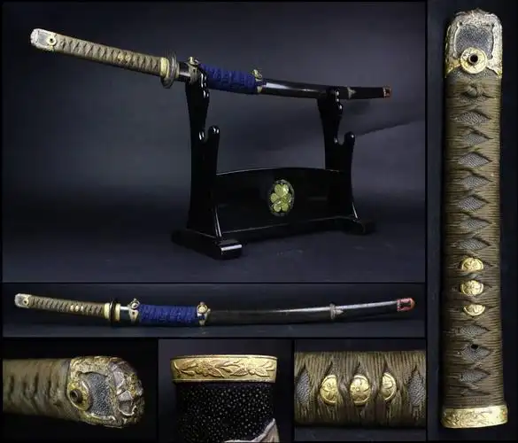 【樱】时代武具 旧日本陆军 鲛皮研ぎ出し鞘 军刀拵 外装 刀剣 [rr]4