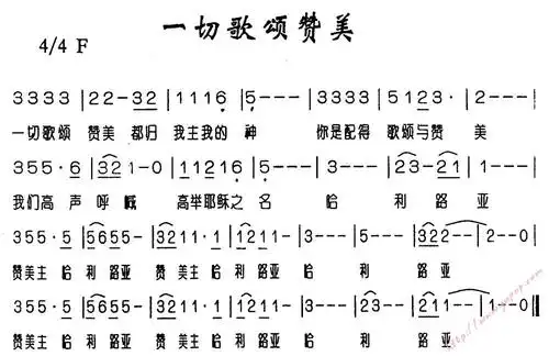 一切歌颂赞美 - 简谱 | 基督教歌谱网
