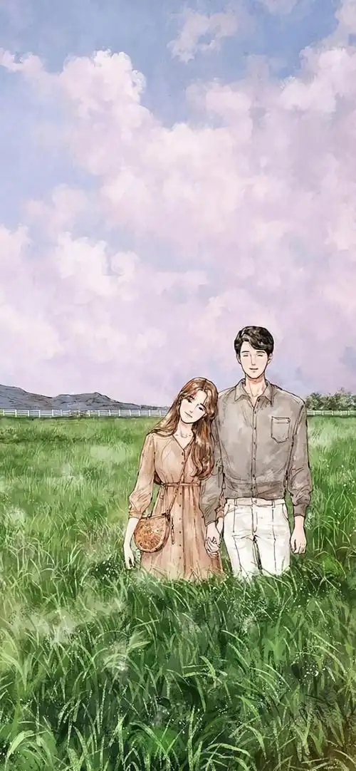 甜蜜情侣手绘插画高清手机壁纸
