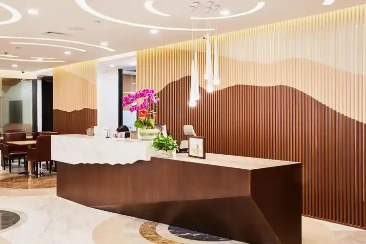 办公室前台背景墙效果图 前台形象背景墙效果图案例→maigoo图库