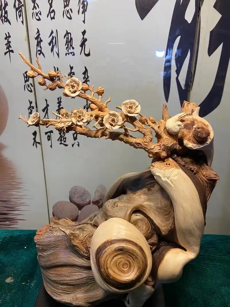 崖柏木雕梅花工艺品摆件