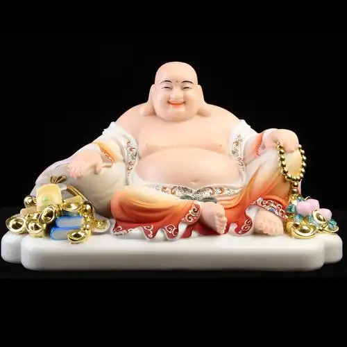 汉白玉弥勒佛像 供奉 家用 招财大肚弥勒佛像笑佛摆件 家居摆设
