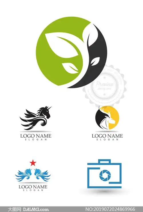 叶子与马匹等元素标志设计矢量素材