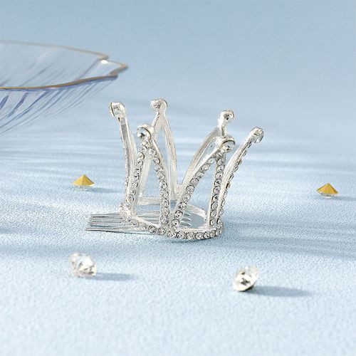 hg198银色插梳小皇冠 新娘水钻圆形王冠发卡 儿童生日头饰发饰