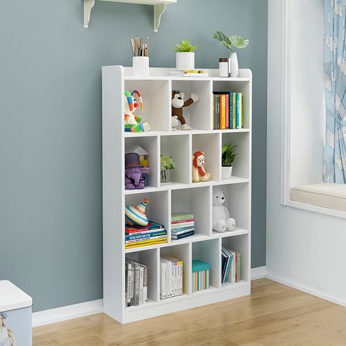 实木书架落地简约儿童书架置物架学生教室矮柜组合格子白色书柜