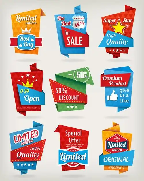 9款创意彩色折扣标签矢量素材_经典实用_懒人图库