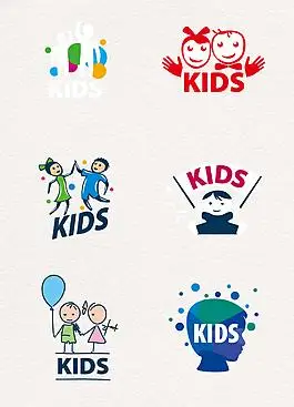 彩色扁平儿童标志元素彩绘儿童矢量素材kids英文矢量名片图片kids at