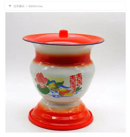 腾圣 特搪瓷痰盂加高加厚老人儿童用尿盆便盆老式高脚痰盂尿壶 a红色