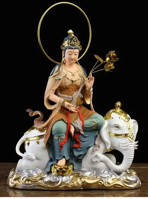文殊菩萨普贤菩萨佛像供奉家用树脂华严三圣佛坐骑狮子文殊摆件 12