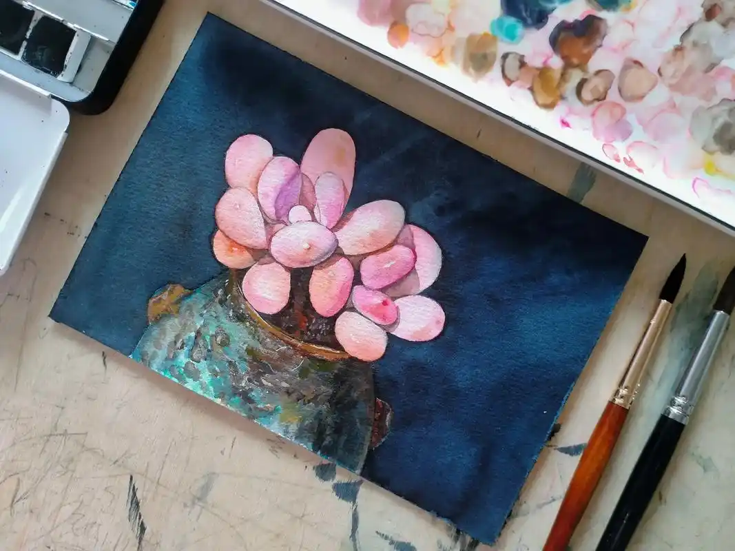 水彩画教程|多肉植物分步骤图.最快的脚步不是冲刺,而是坚持. - 抖音