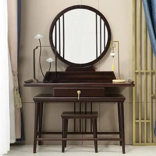 新中式实木梳妆台现代中式化妆桌主卧化妆台橡胶木梳妆桌
