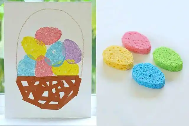 幼儿画清明节海绵印画一篮鸡蛋步骤图解